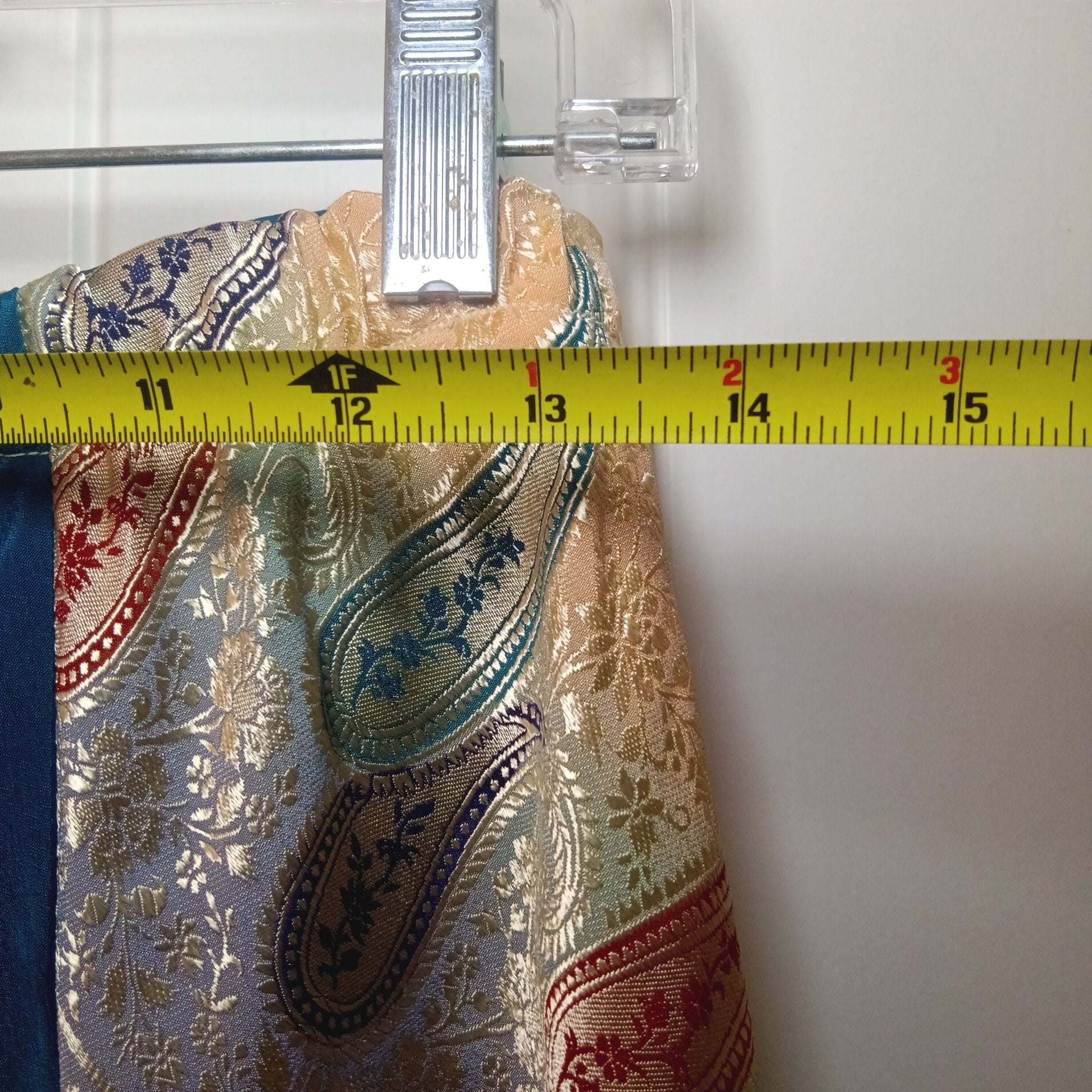 Vintage Paisley Ombre Maxi Skirt Blue Gold Elastic Waist 8