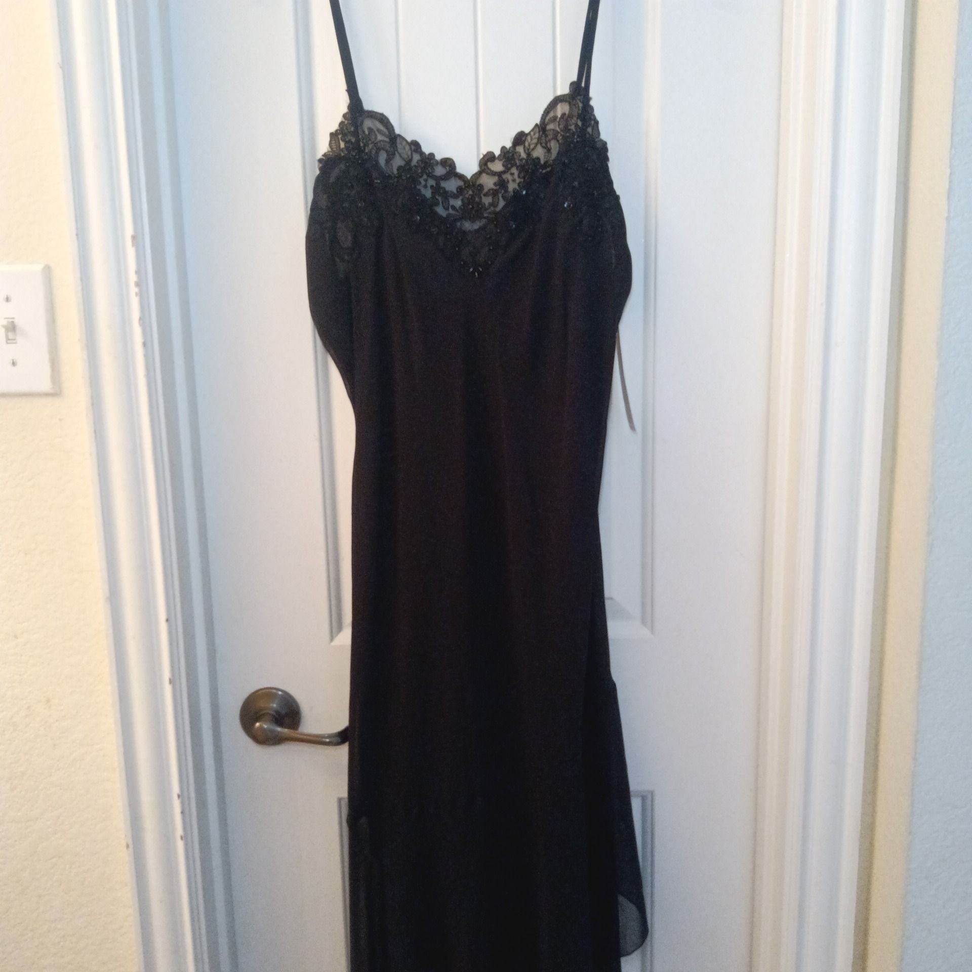 California Dynasty Black Beaded Lace Robe and Chemise Set Size M 13