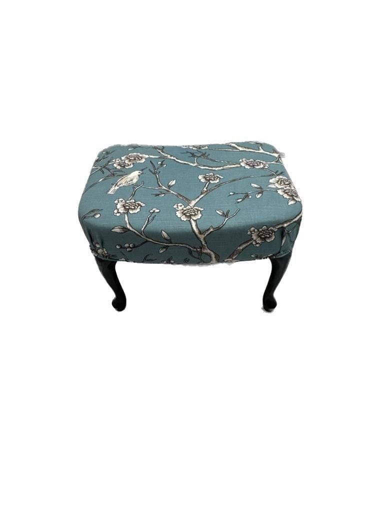 One of a kind Vintage Style Floral Print Upholstered Footstool with Cabriole Legs 1