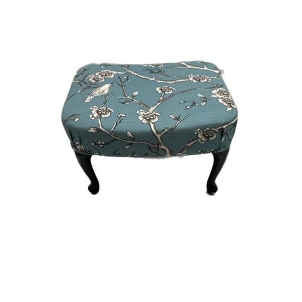 One of a kind Vintage Style Floral Print Upholstered Footstool with Cabriole Legs