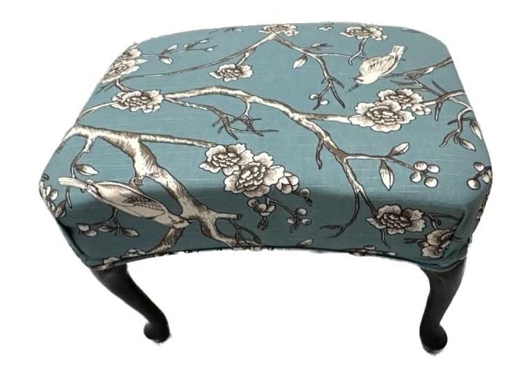 One of a kind Vintage Style Floral Print Upholstered Footstool with Cabriole Legs 2