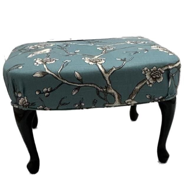 One of a kind Vintage Style Floral Print Upholstered Footstool with Cabriole Legs 3