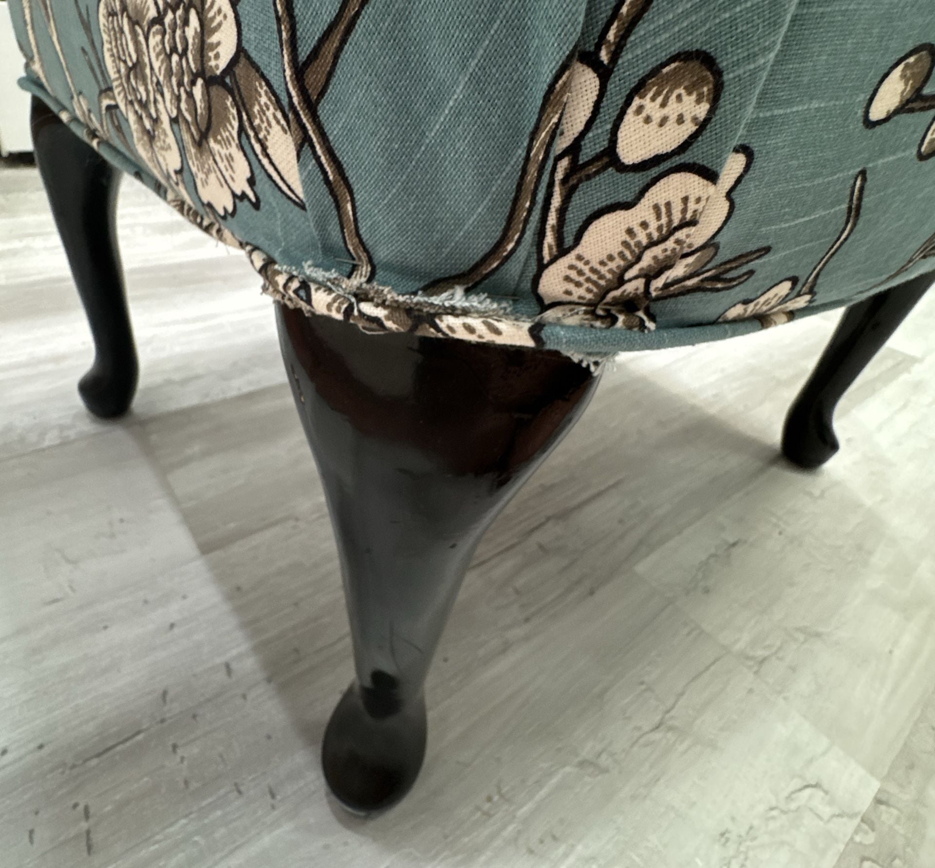 One of a kind Vintage Style Floral Print Upholstered Footstool with Cabriole Legs 4