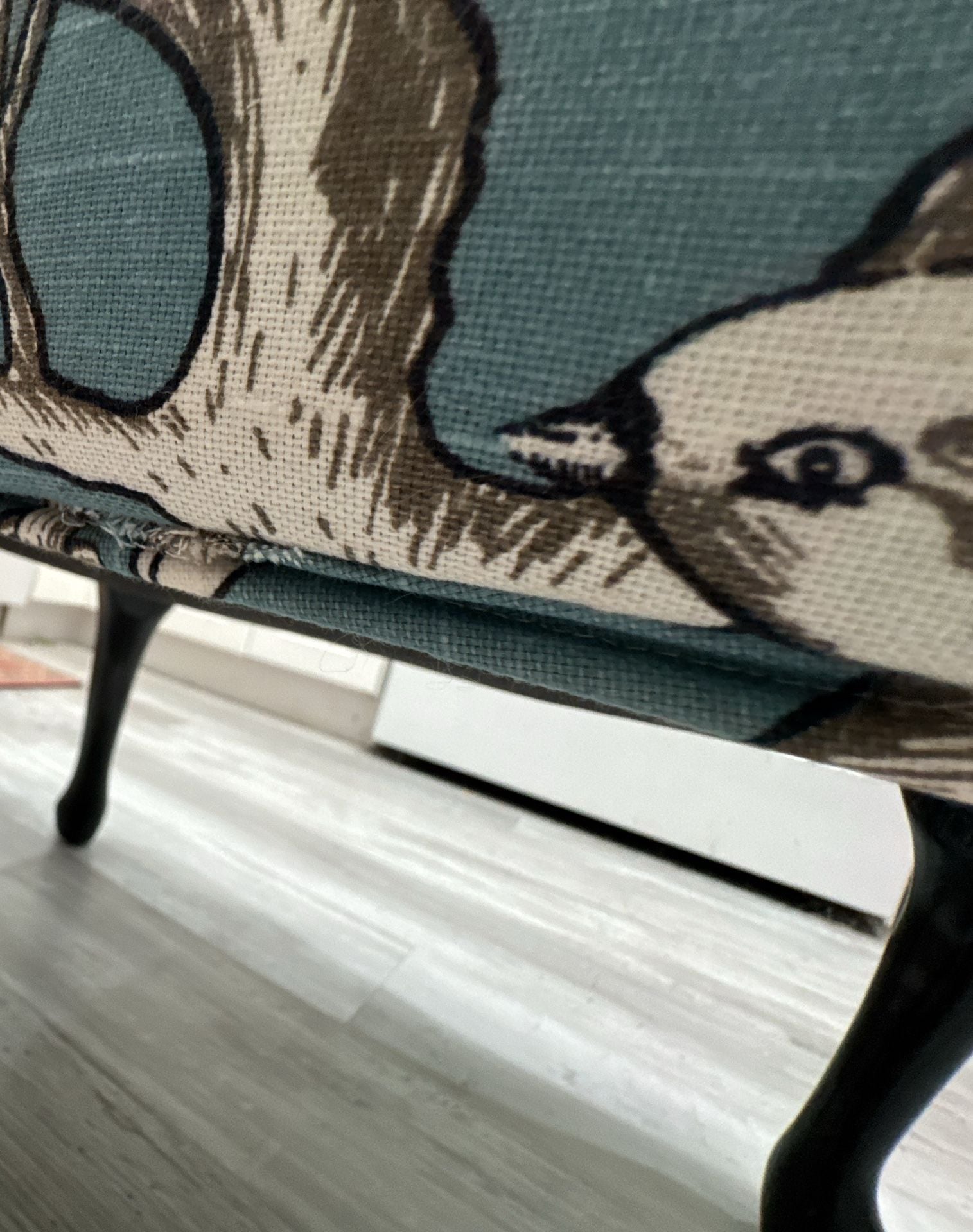 One of a kind Vintage Style Floral Print Upholstered Footstool with Cabriole Legs 5