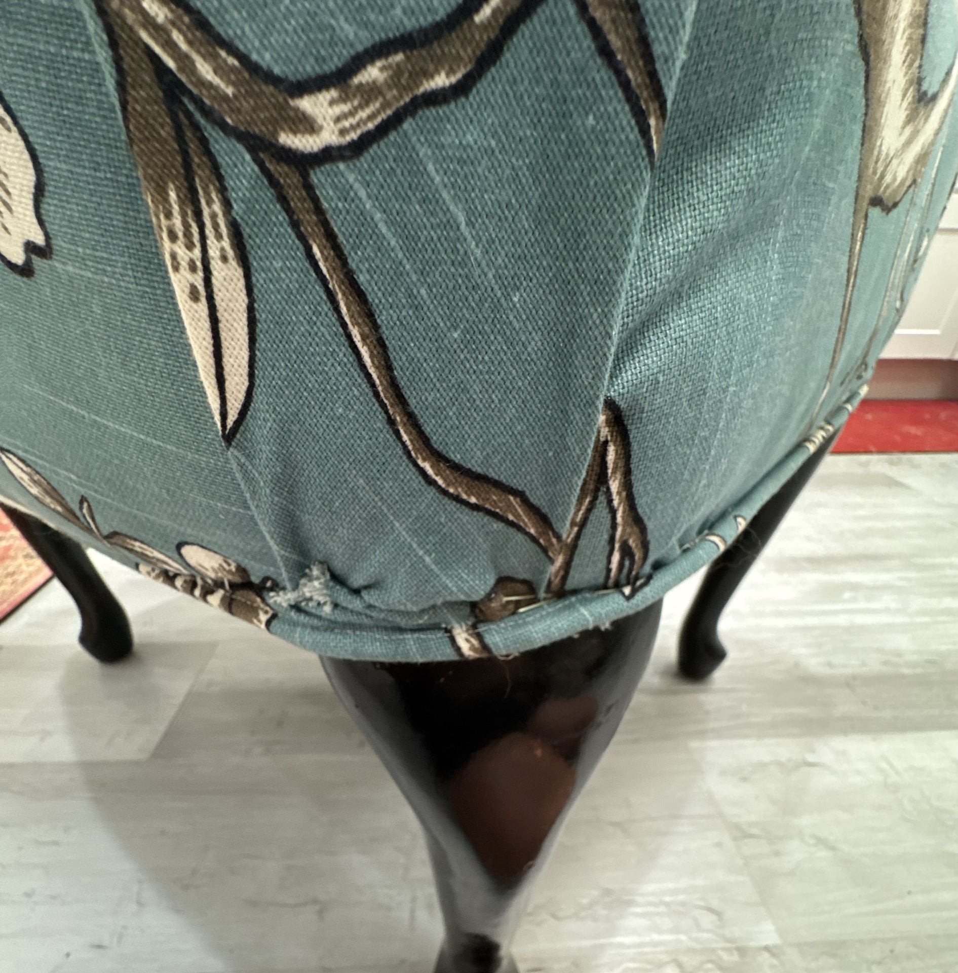 One of a kind Vintage Style Floral Print Upholstered Footstool with Cabriole Legs 6