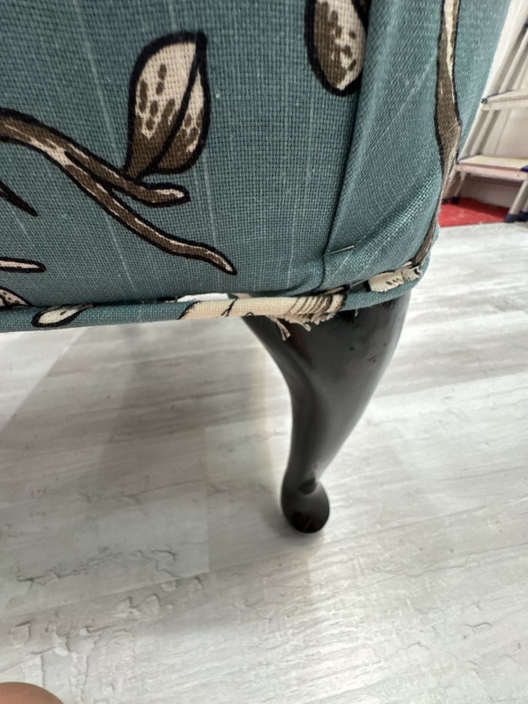 One of a kind Vintage Style Floral Print Upholstered Footstool with Cabriole Legs 7