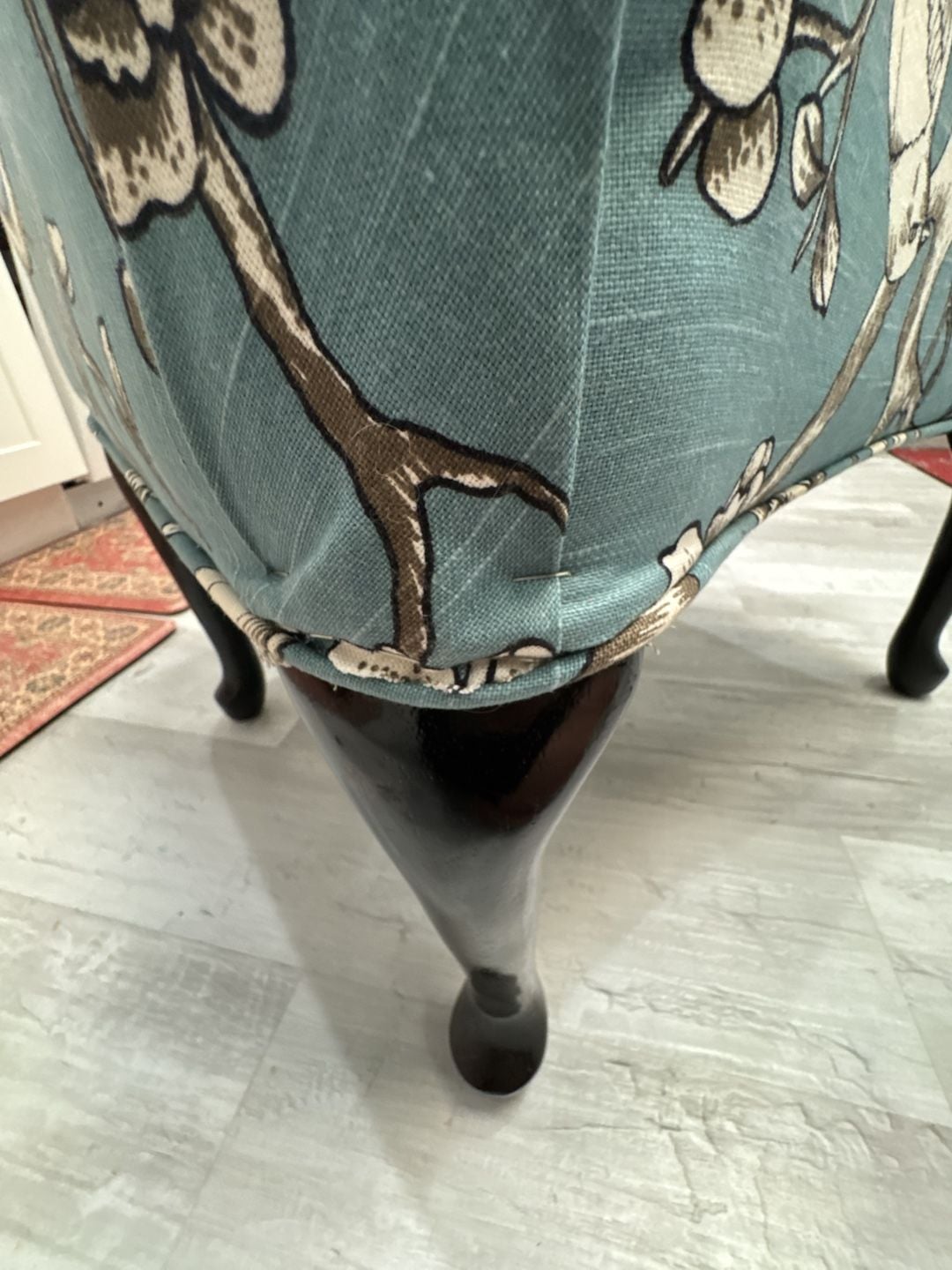 One of a kind Vintage Style Floral Print Upholstered Footstool with Cabriole Legs 8