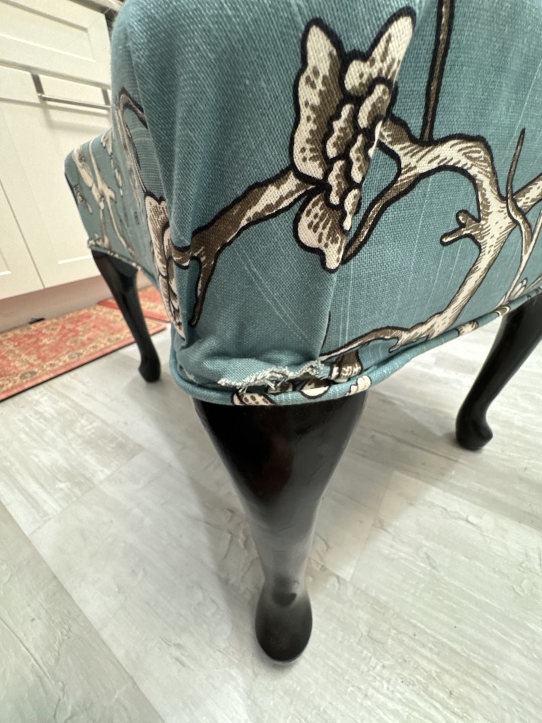 One of a kind Vintage Style Floral Print Upholstered Footstool with Cabriole Legs 9