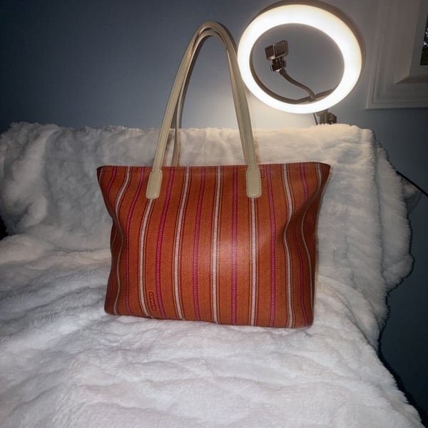 Coach Orange Striped Canvas Tote Bag No. L1293-23108