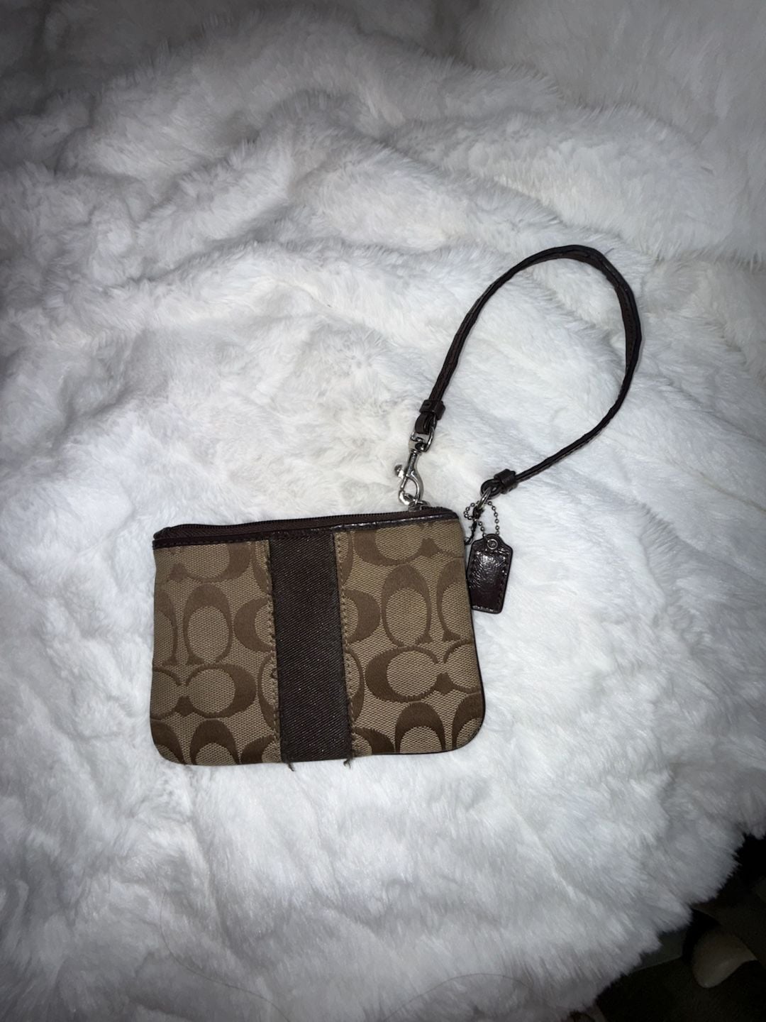 Coach Signature C Canvas and Leather Wristlet Pouch 5