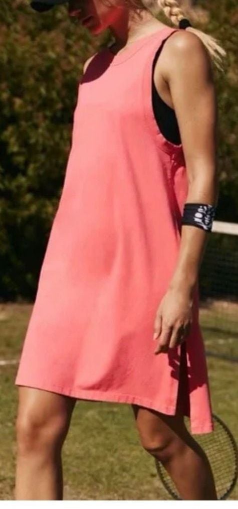 Free People Movement Hot Shot  Electric Sunset  Coral Tunic Tank Dress Size M  9