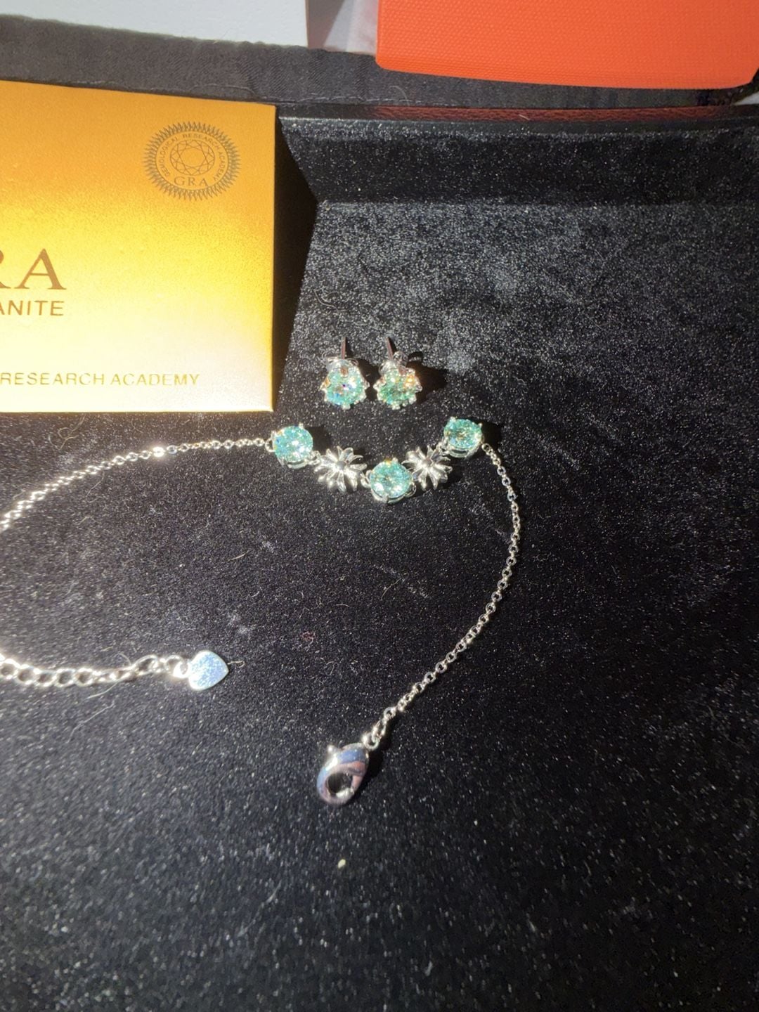 GRA Certified aquamarine Moissanite Jewelry Set with Bracelet and Earrings 4