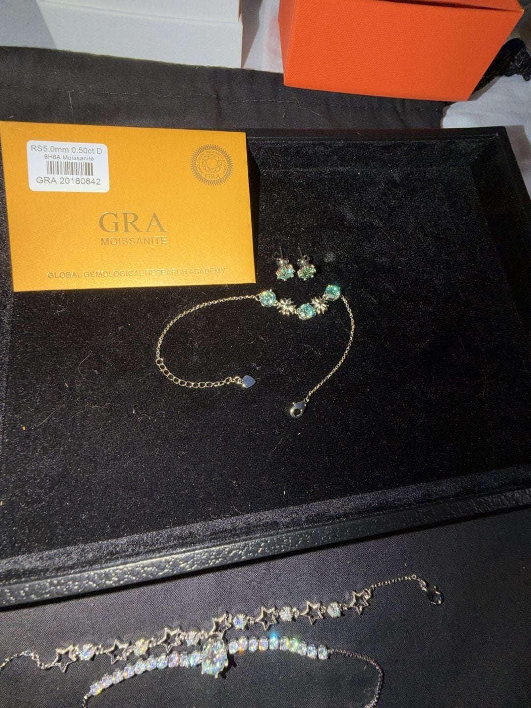 GRA Certified aquamarine Moissanite Jewelry Set with Bracelet and Earrings 5
