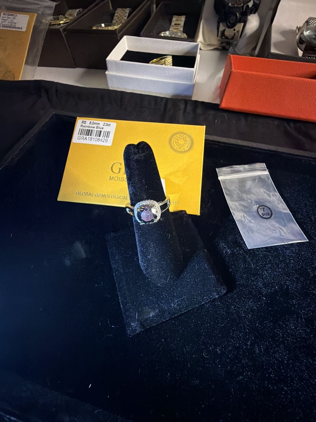GRA Moissanite 2.0ct Rainbow Blue Cushion Cut Ring Size 7 3
