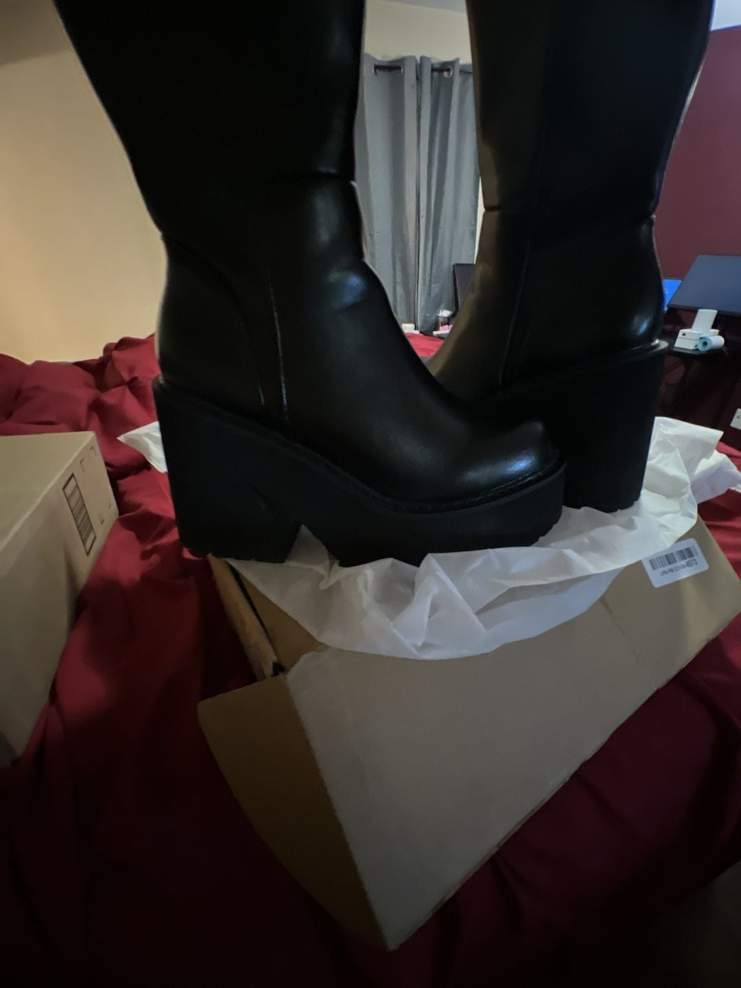 Black Platform Chunky Heel Mid-Calf Boots 4