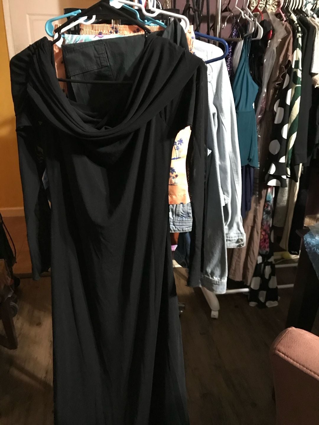 Black Cowl Neck Long Sleeve Midi Dress 2