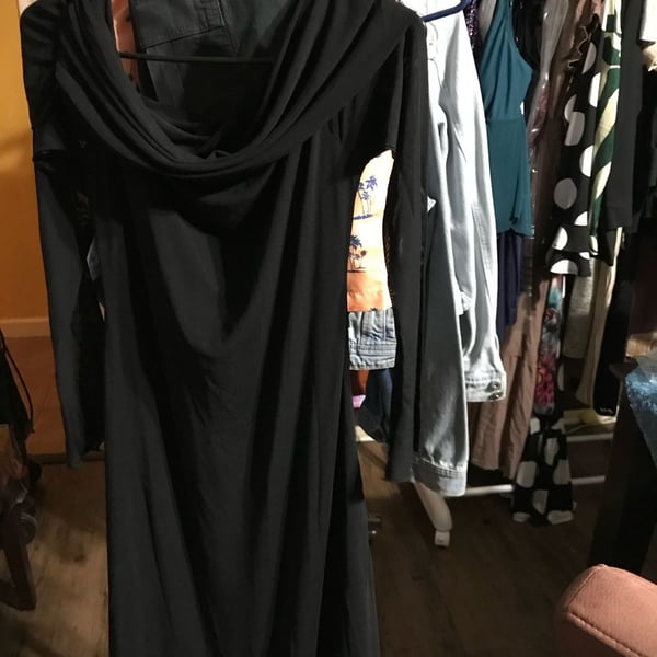 Black Cowl Neck Long Sleeve Midi Dress