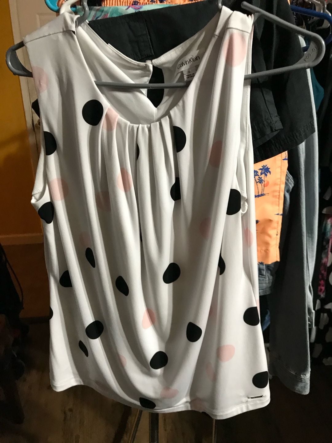 Calvin Klein Women's Polka Dot Sleeveless Pleated Blouse Size L 2