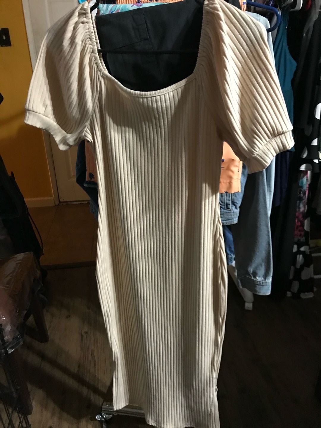 Connected Apparel Metallic Silver Ruffle Overlay Sheath Dress Size 10 2