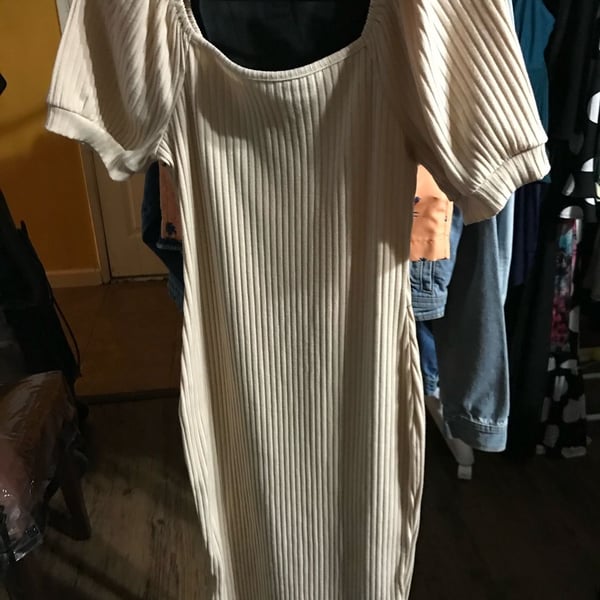 Connected Apparel Metallic Silver Ruffle Overlay Sheath Dress Size 10