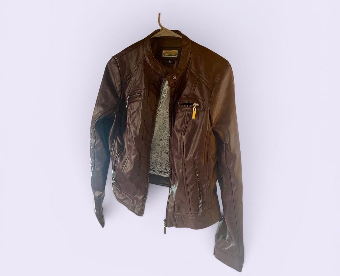 JouJou Burgundy Pleather Vegan Leather Jacket 2