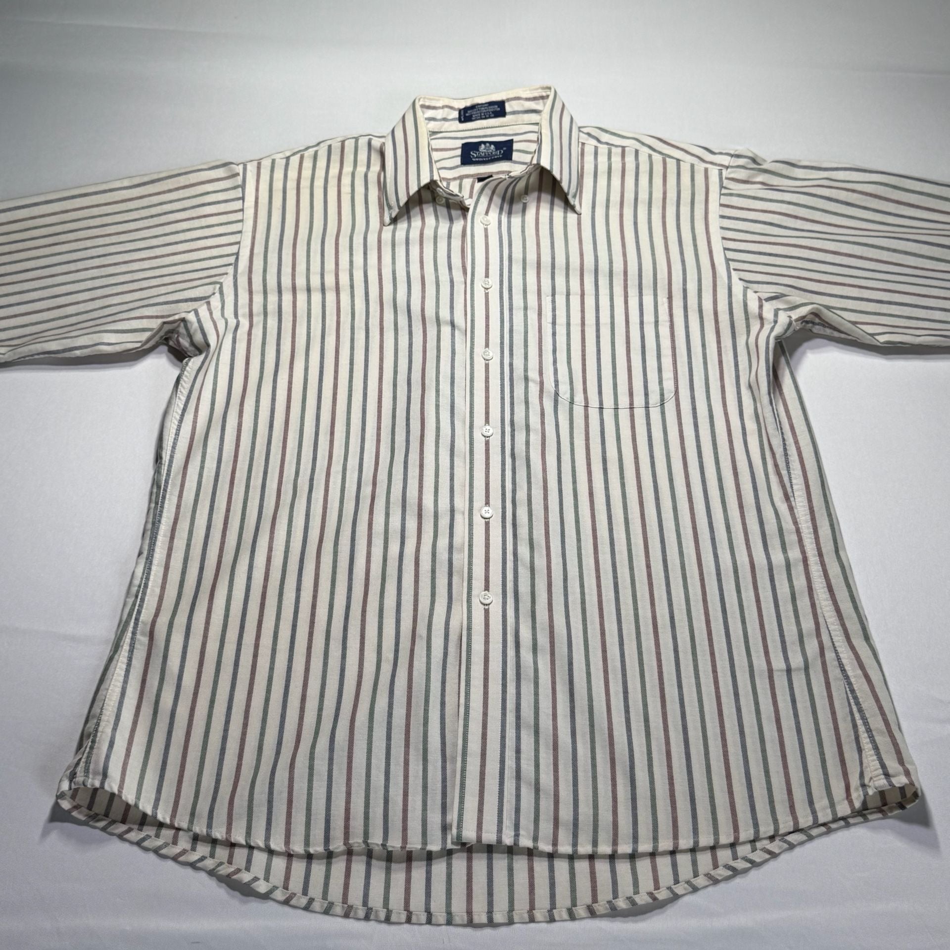 Stafford Wrinkle-Free Oxford Striped Long Sleeve Button Down Shirt 2