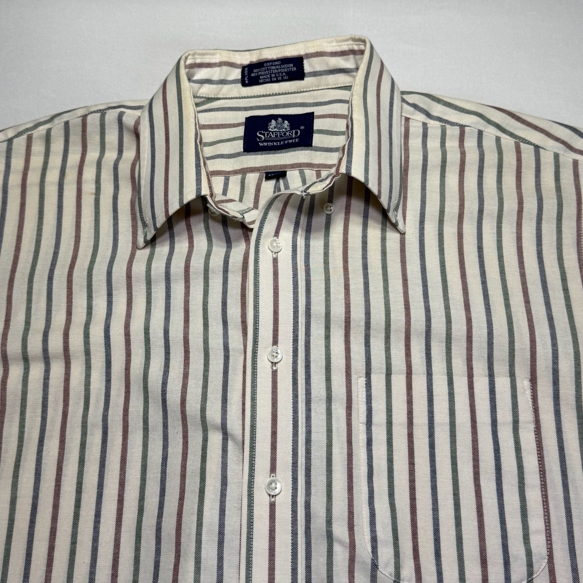 Stafford Wrinkle-Free Oxford Striped Long Sleeve Button Down Shirt 3