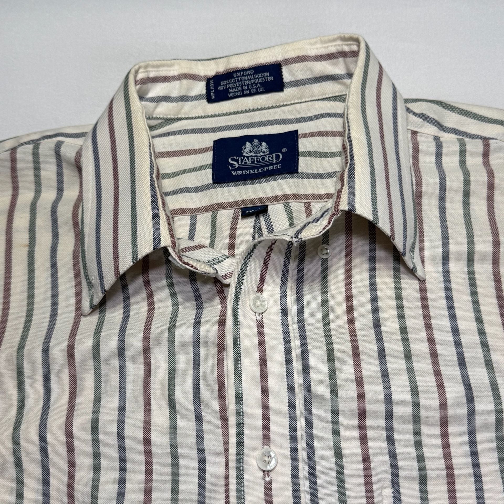 Stafford Wrinkle-Free Oxford Striped Long Sleeve Button Down Shirt 4