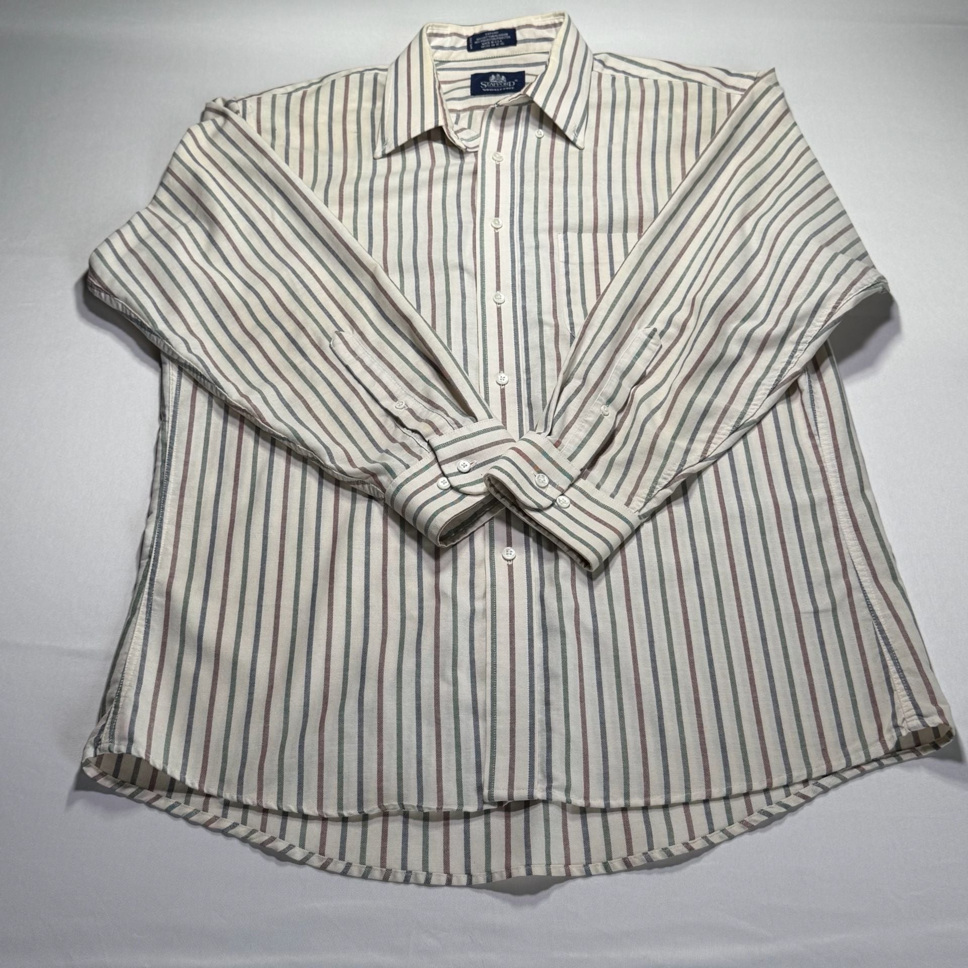 Stafford Wrinkle-Free Oxford Striped Long Sleeve Button Down Shirt 7