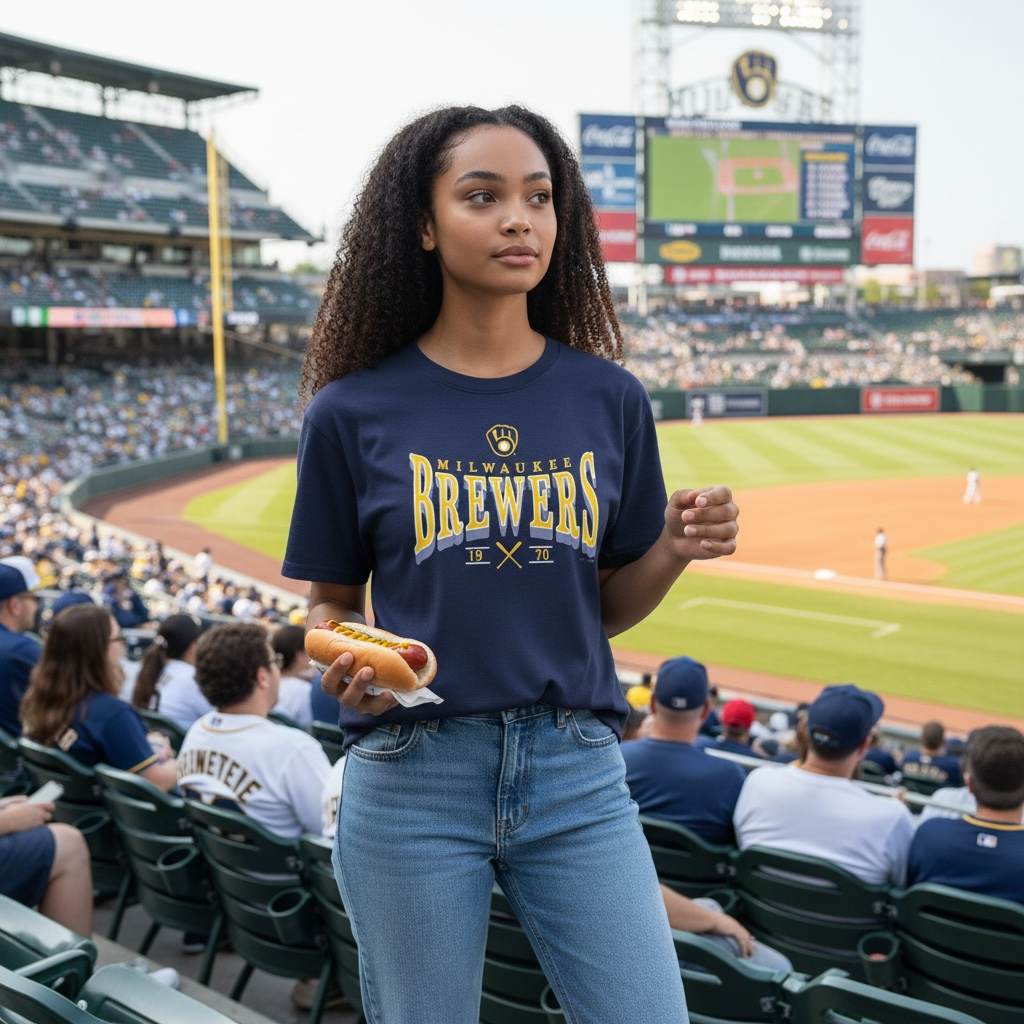 Milwaukee Brewers MLB Womans Graphic Crop T-Shirt Navy Blue Size Large 2