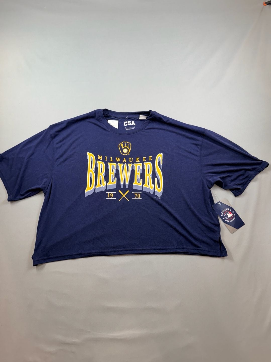 Milwaukee Brewers MLB Womans Graphic Crop T-Shirt Navy Blue Size Large 3