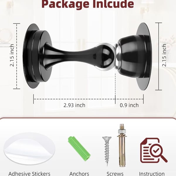 2 Pack Magnetic Door Stopper Floor Wall Mount Black Metal