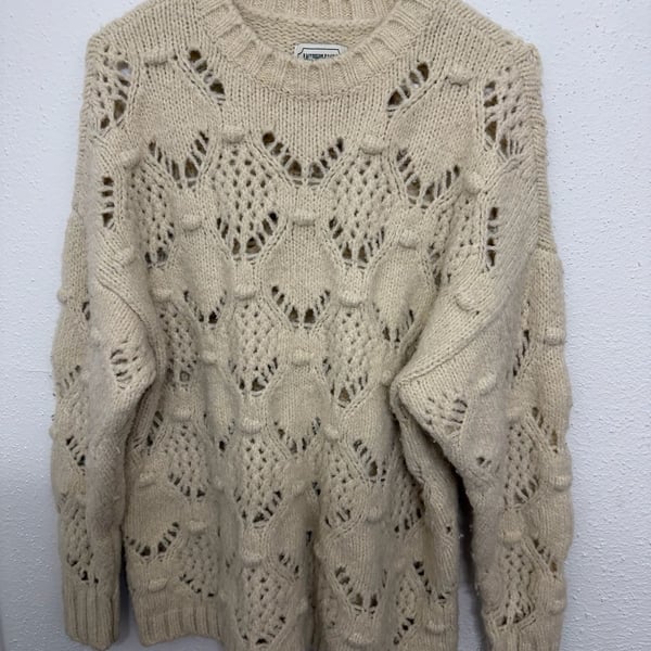 American Eagle Cream Pointelle Bobble Knit Sweater Size S