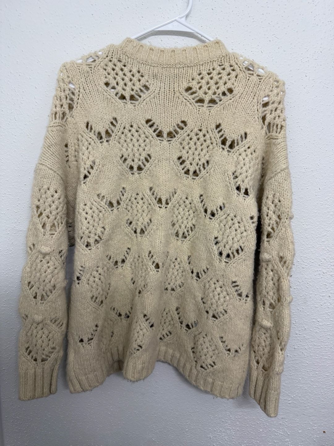 American Eagle Cream Pointelle Bobble Knit Sweater Size S 3