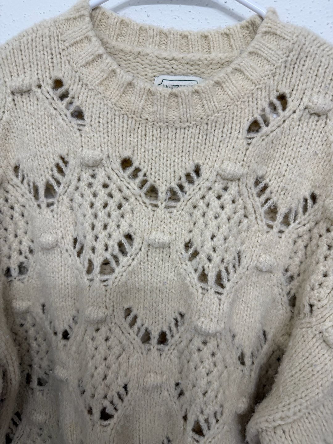 American Eagle Cream Pointelle Bobble Knit Sweater Size S 4