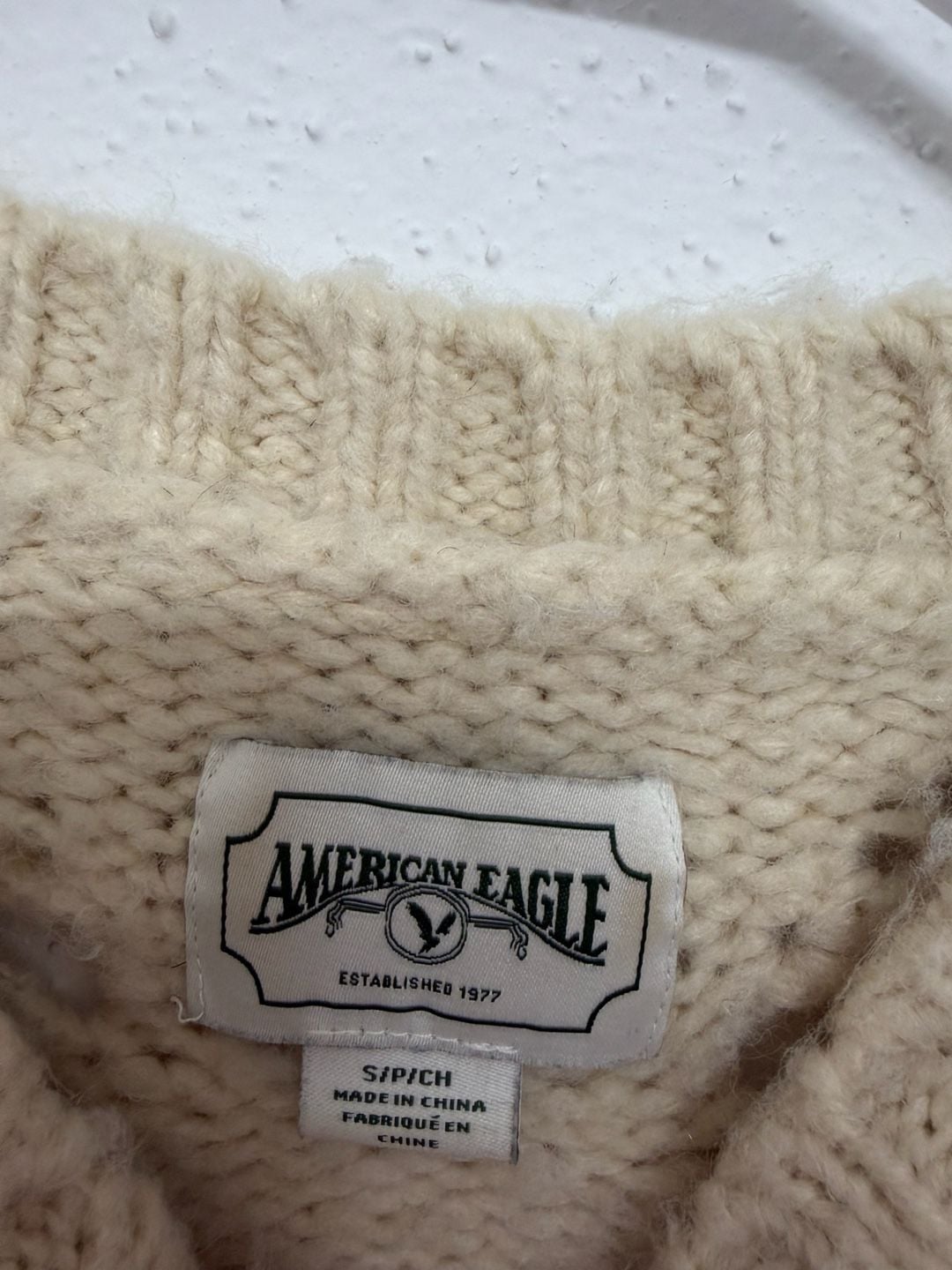 American Eagle Cream Pointelle Bobble Knit Sweater Size S 5