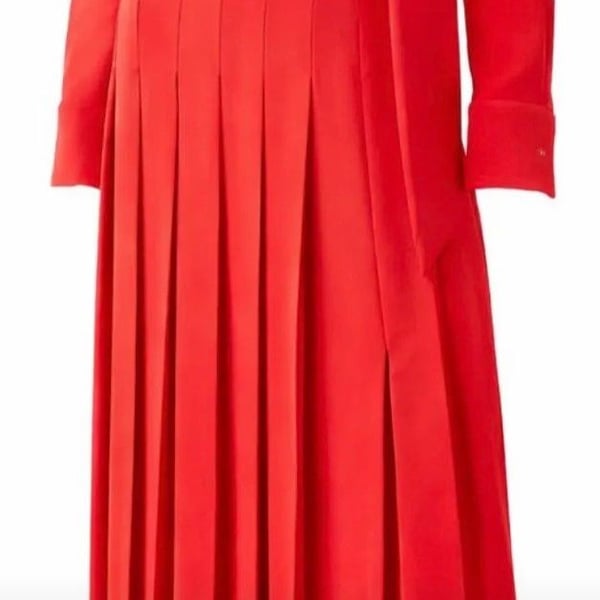 Valentino Red Silk Pleated Maxi Dress with Neck Tie