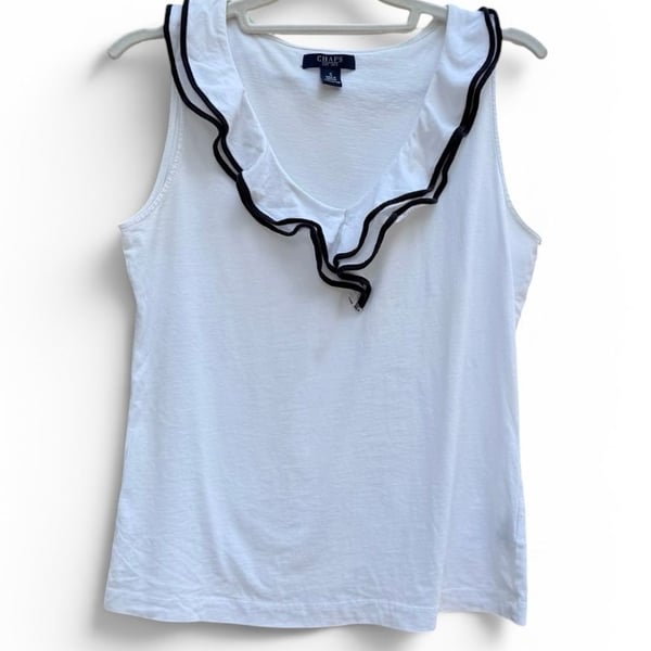 Chaps Women's White Sleeveless Ruffle Trim Tank Top Size S