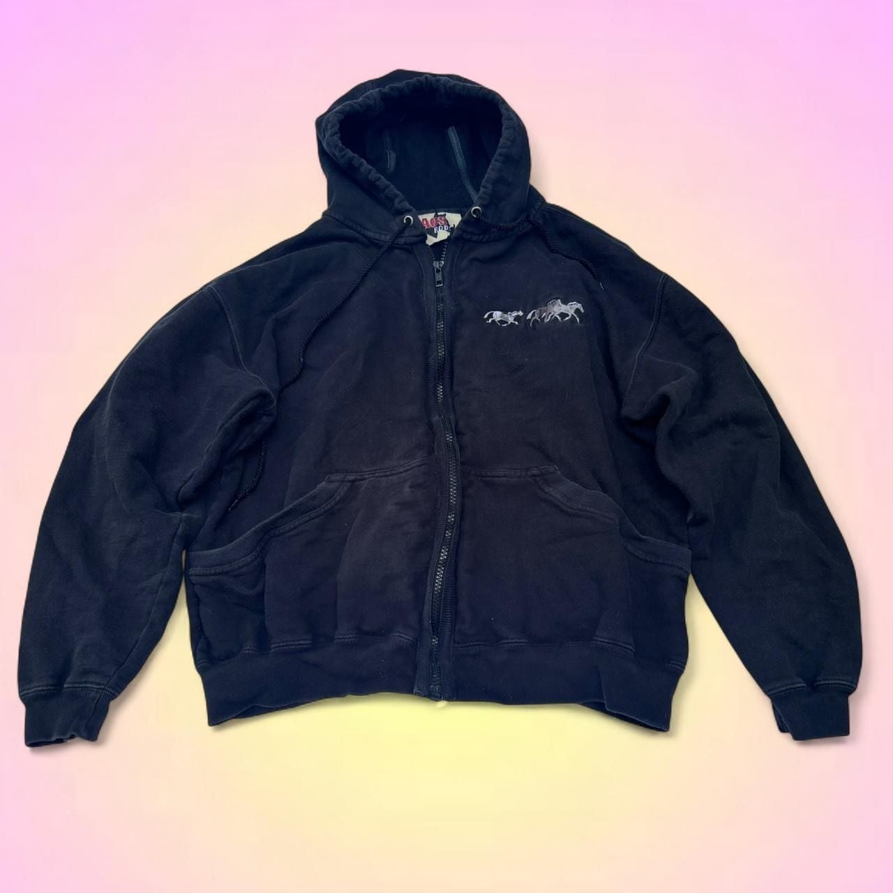 Vintage AOS Rodeo Embroidered Horse Full Zip Hoodie Black 2