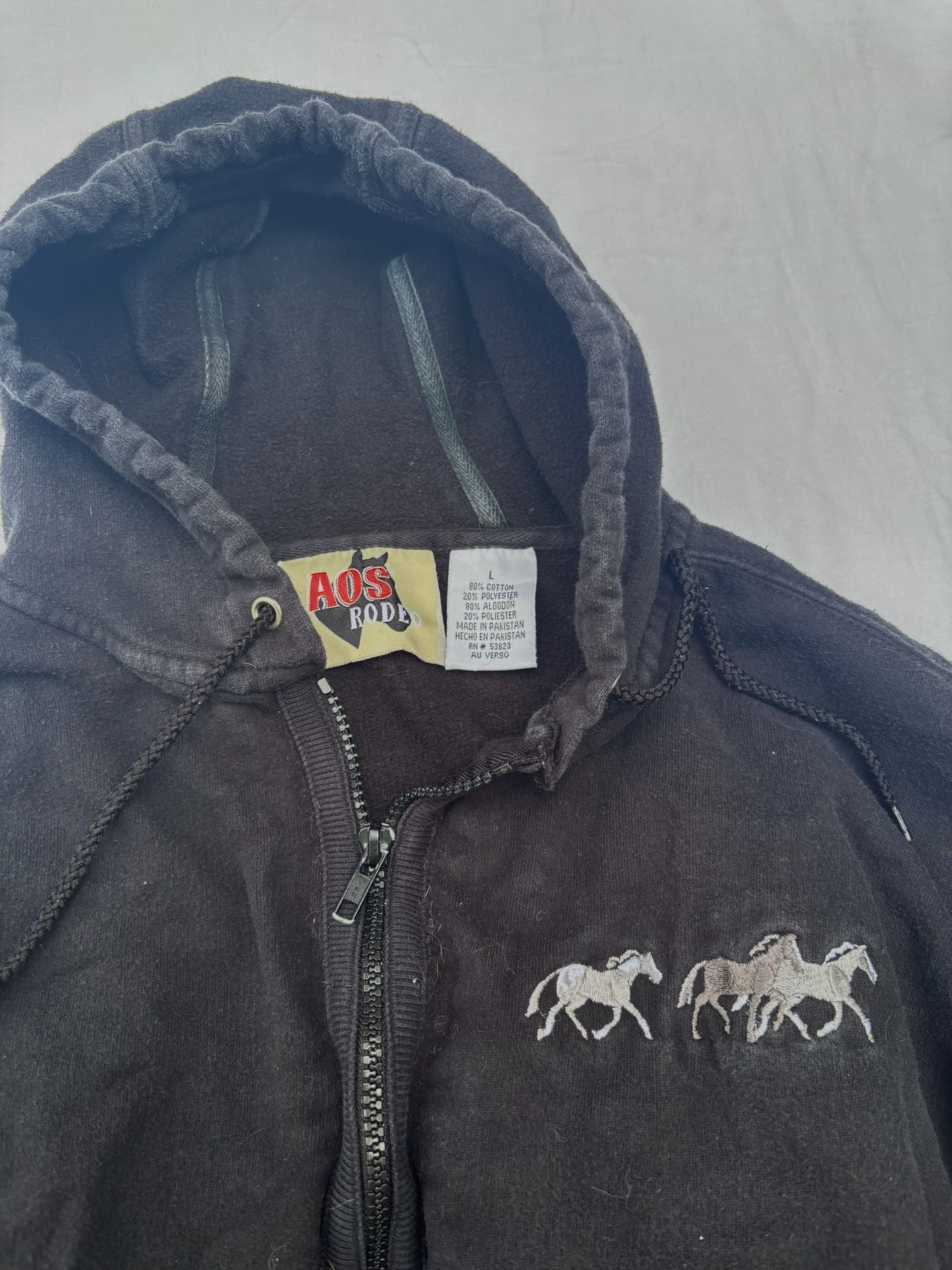 Vintage AOS Rodeo Embroidered Horse Full Zip Hoodie Black 4