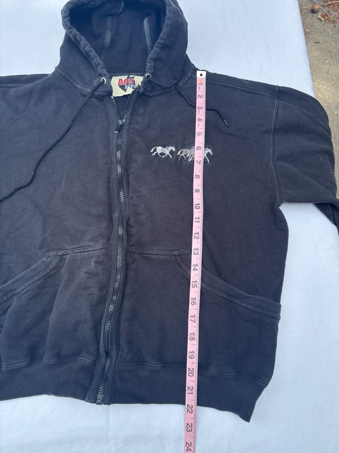 Vintage AOS Rodeo Embroidered Horse Full Zip Hoodie Black 5