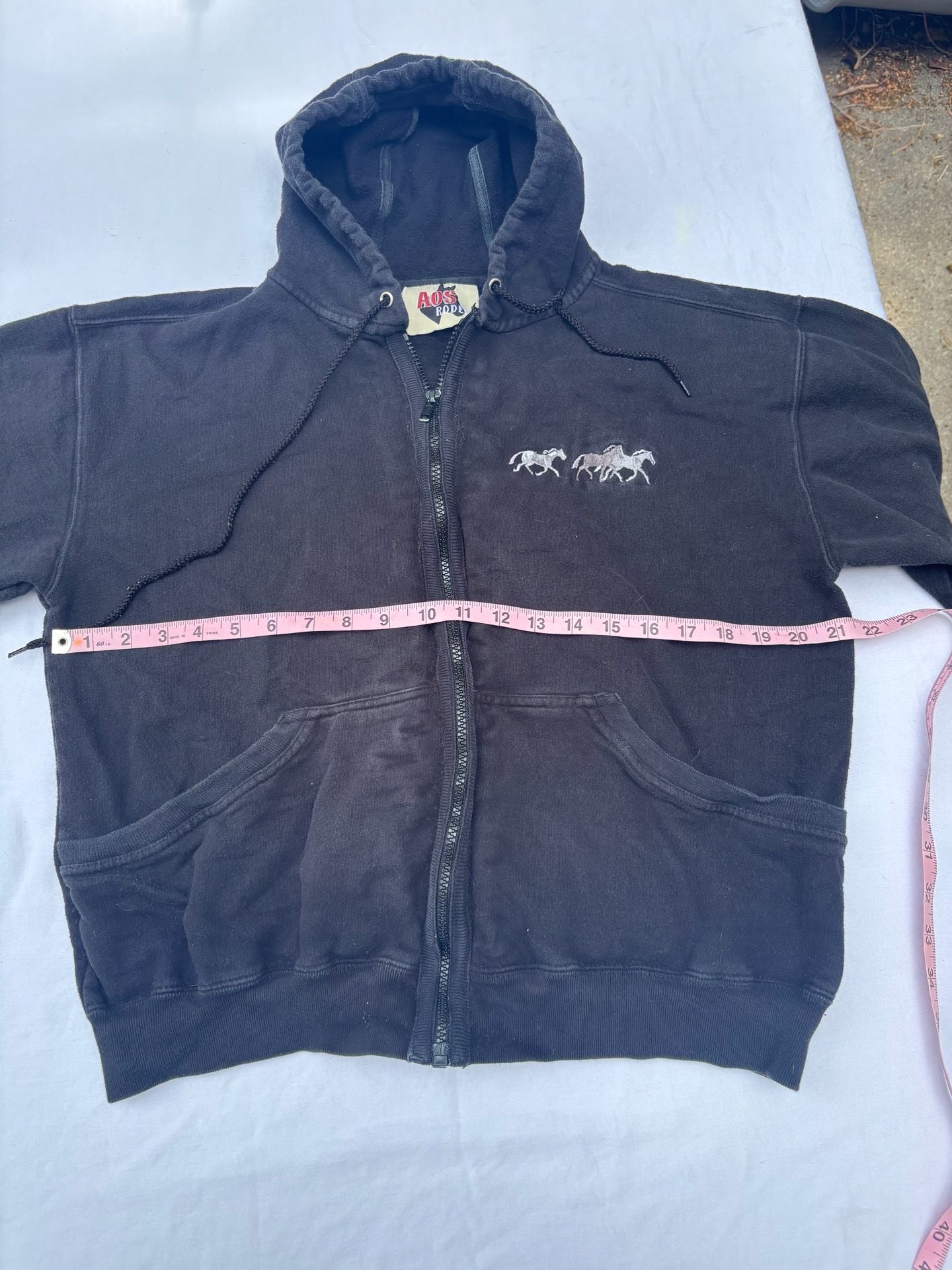 Vintage AOS Rodeo Embroidered Horse Full Zip Hoodie Black 6