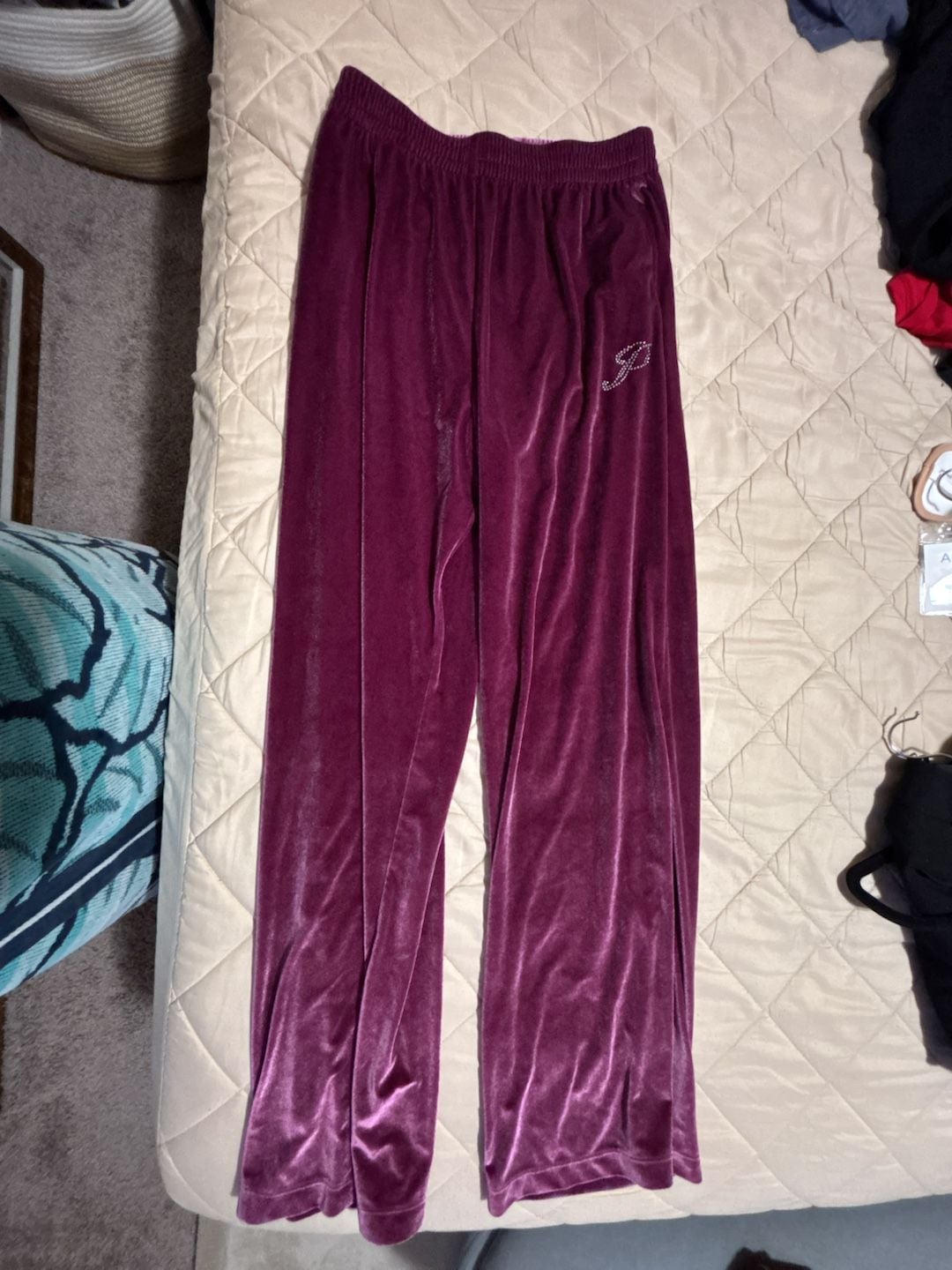 Victoria's Secret PINK Velour Rhinestone Logo Lounge Pants Size M 2