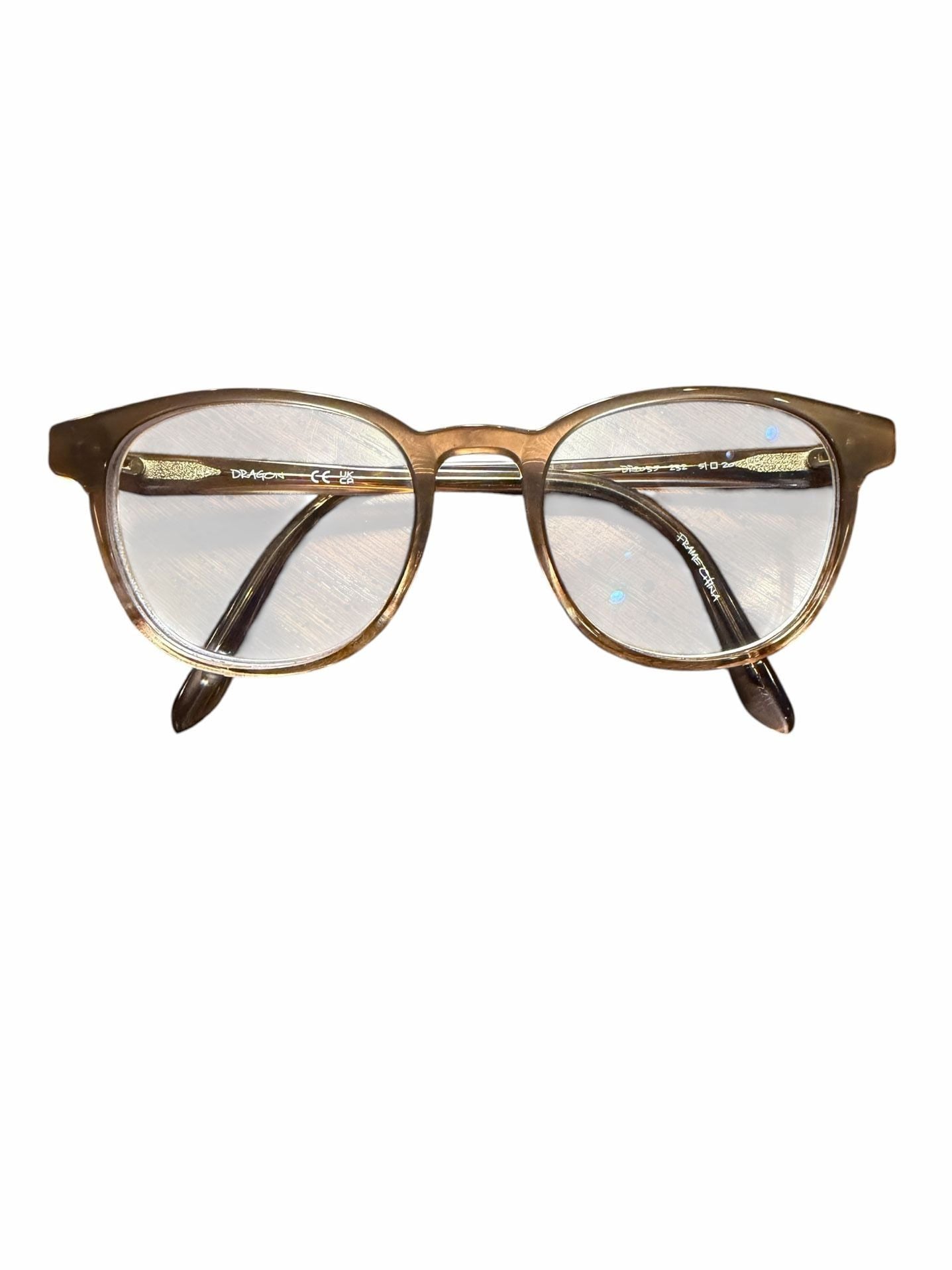 Dragon DR2035 51-20-145 Eyeglasses Frames Clear Translucent brown acetate frame with gold-tone accents 2