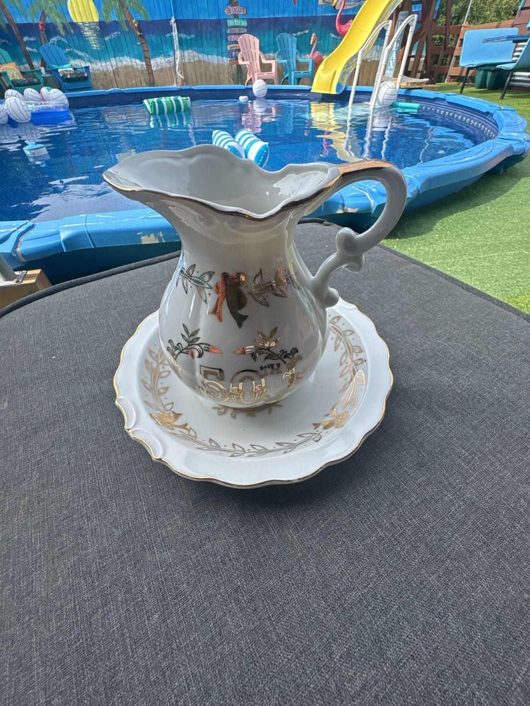Vintage Lefton China 50th Anniversary Pitcher and Basin Set 5991 1