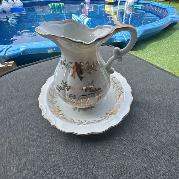 Vintage Lefton China 50th Anniversary Pitcher and Basin Set 5991