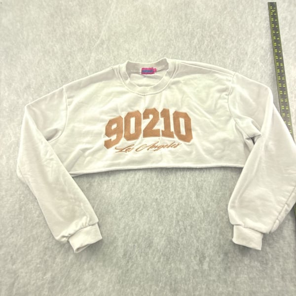 Edikted 90210 Los Angeles Cropped Sweatshirt White Size S