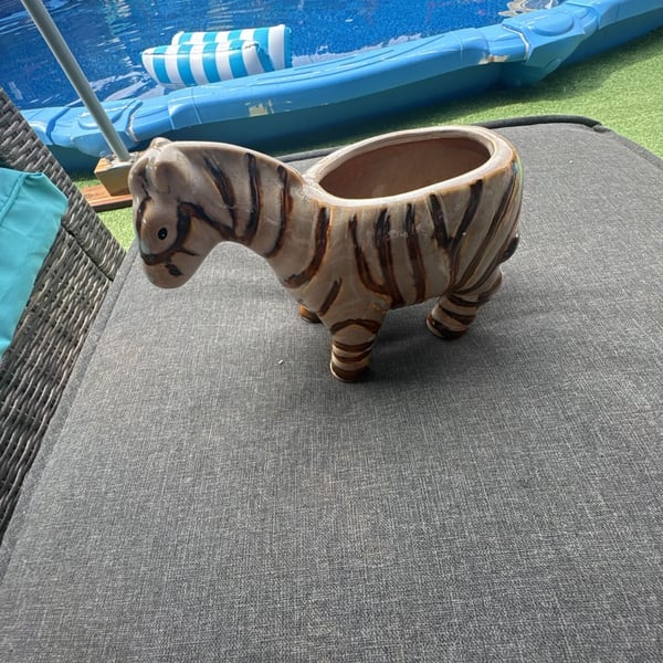 Vintage Ceramic Zebra Animal Figurine Planter