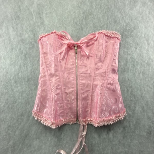 Womens Pink Brocade Corset Top Size M Cosplay Renaissance Fair Sexy
