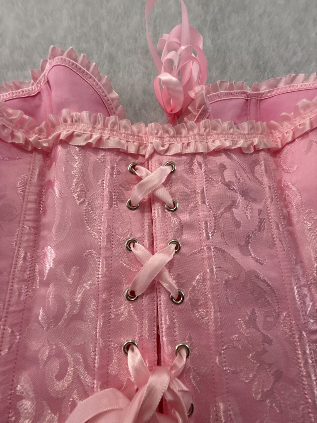 Womens Pink Brocade Corset Top Size M Cosplay Renaissance Fair Sexy 9